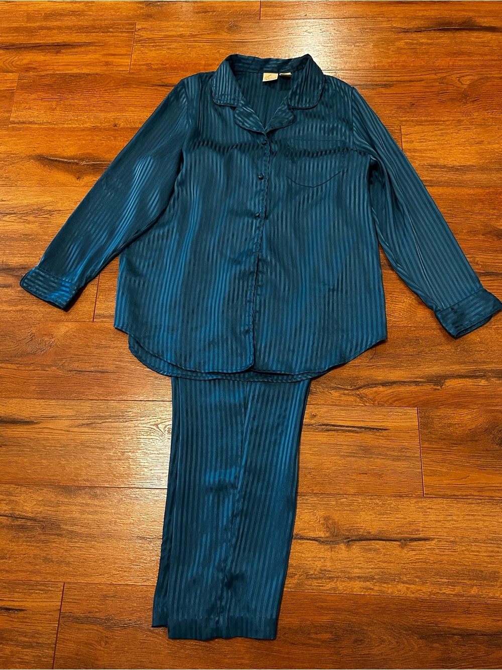 Vintage Sophia Women’s Medium Matching Pajama Set Button Down Long Dark Teal